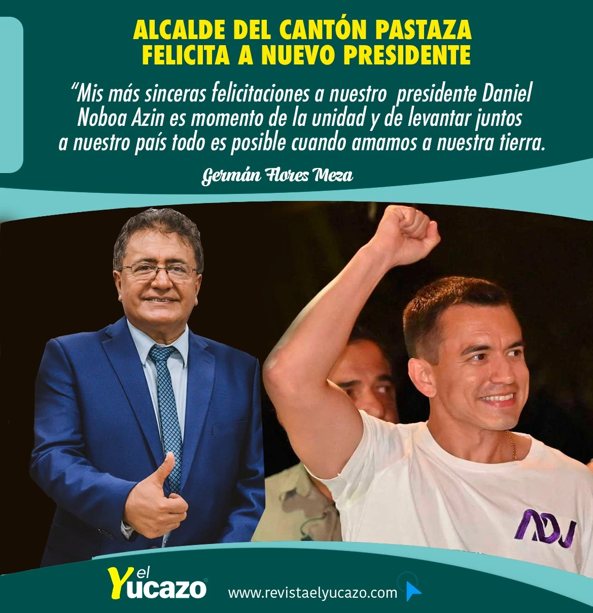 Lee más sobre el artículo ALCALDE DEL CANTÓN PASTAZA FELICITA A NUEVO PRESIDENTE