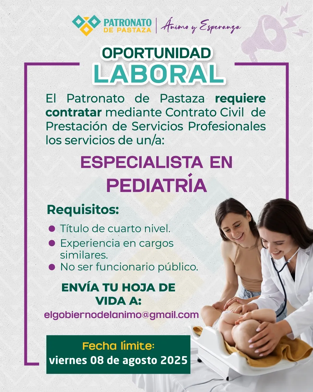 Lee más sobre el artículo OPORTUNIDAD LABORAL