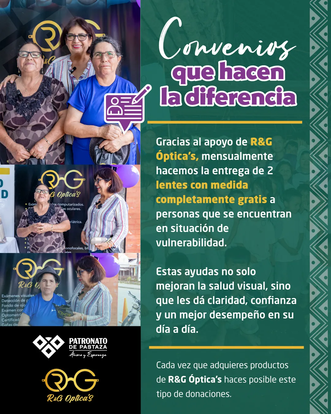 Lee más sobre el artículo ENTREGA DE LENTES CONVENIO PATRONATO Y R&G ÓPTICAS.