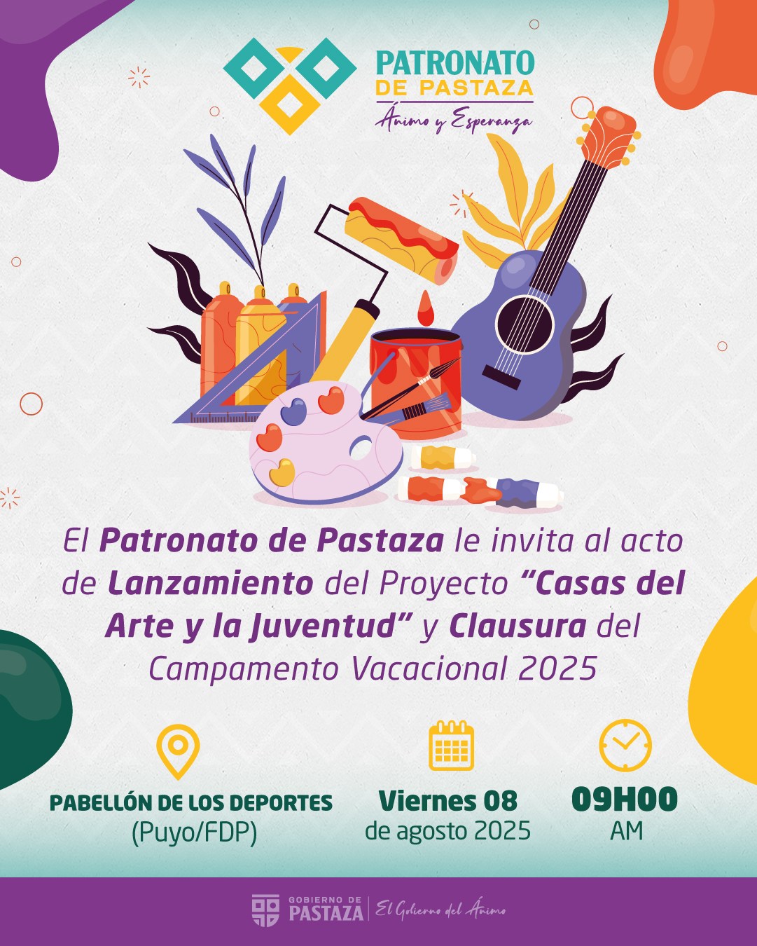 Lee más sobre el artículo El Patronato de Pastaza te invita al gran lanzamiento del proyecto “Casas del Arte y la Juventud.