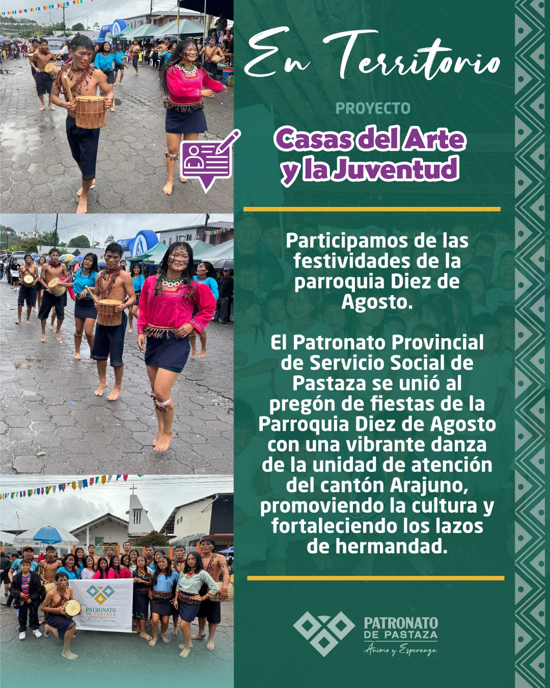 Lee más sobre el artículo El Patronato Provincial de Servicio Social de Pastaza se sumó al pregón de fiestas de la Parroquia Diez de Agosto.
