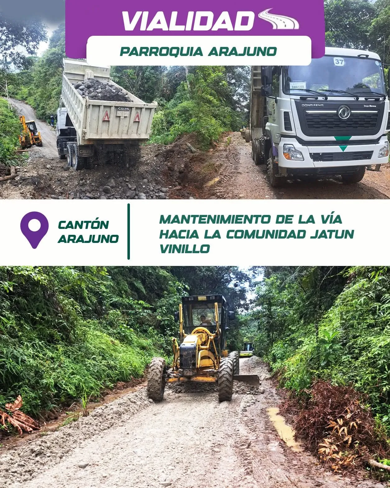 Lee más sobre el artículo El Gobierno de Pastaza ejecuta el proyecto de mantenimiento vial hacia la comunidad Jatun Vinillo.