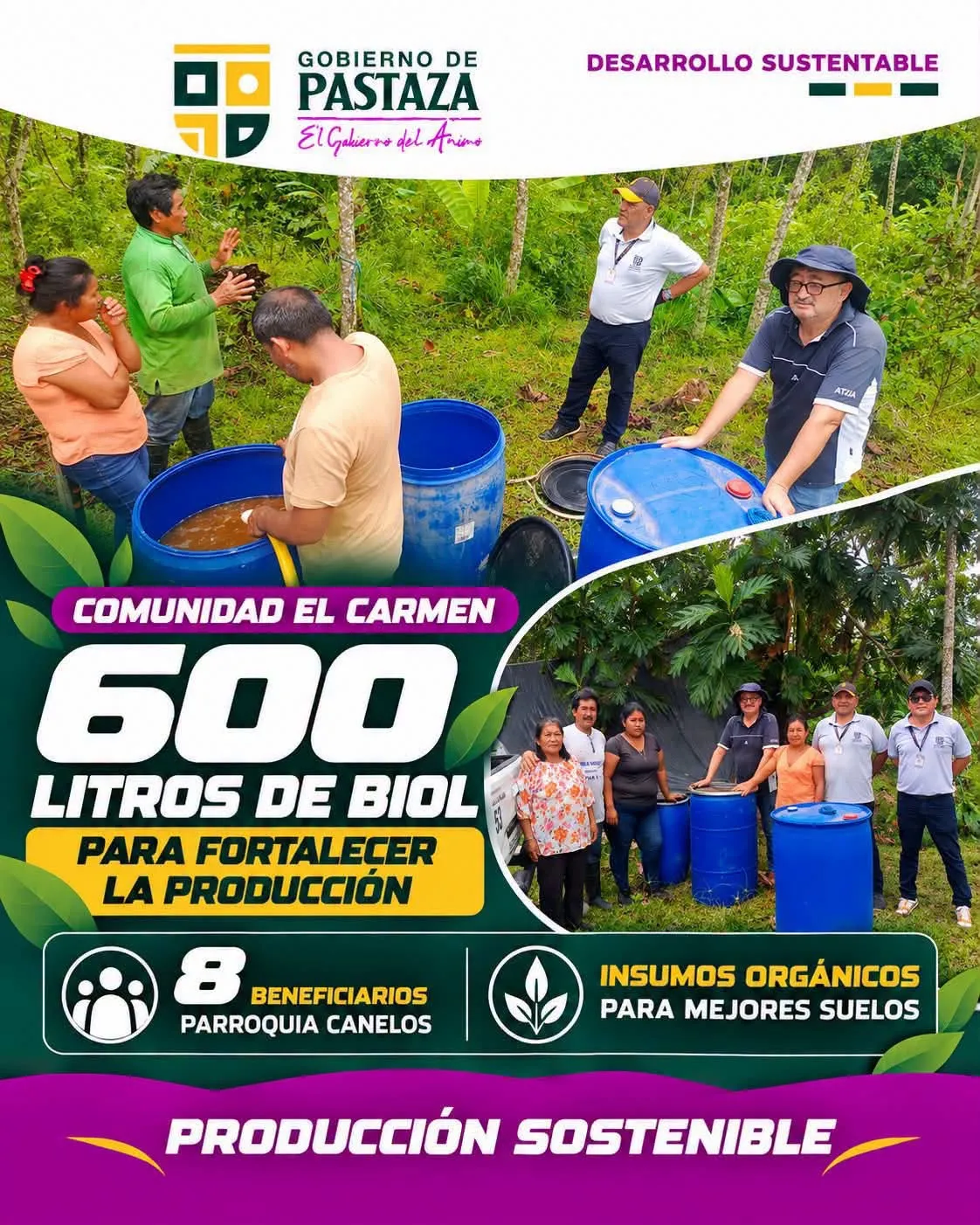 Lee más sobre el artículo CANELOS 600 LITROS DE BIOL PARA FORTALECER LA PRODUCCIÓN.